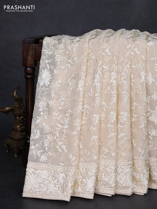 Cream Georgette Saree - Parsi Embroidery
