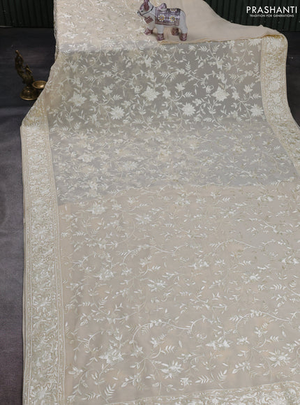 Cream Georgette Saree - Parsi Embroidery