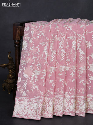 Peach Pink Georgette Saree - Parsi Embroidery