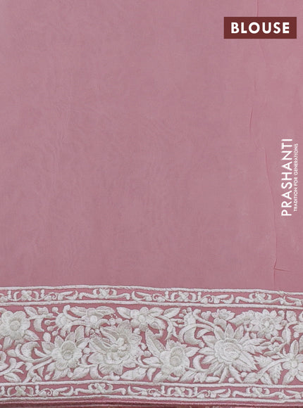 Peach Pink Georgette Saree - Parsi Embroidery