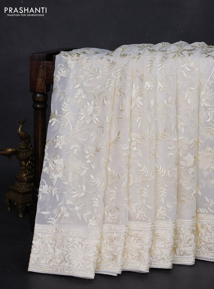 Off White Georgette Saree - Parsi Embroidery