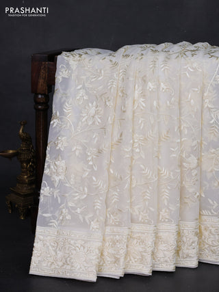 Off White Georgette Saree - Parsi Embroidery
