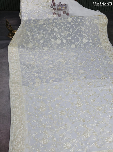 Off White Georgette Saree - Parsi Embroidery