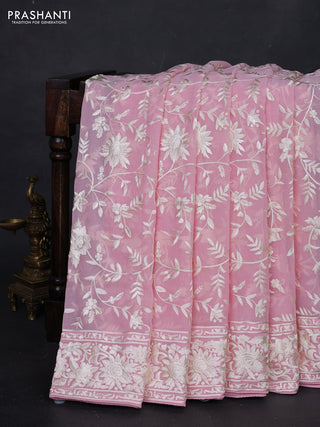 Light Pink Georgette Saree - Parsi Embroidery