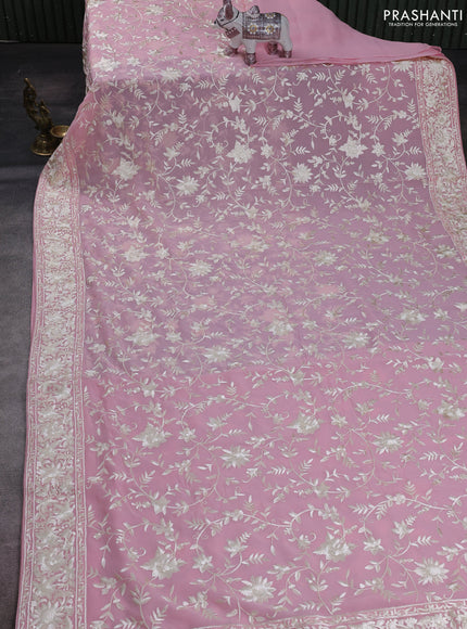 Light Pink Georgette Saree - Parsi Embroidery