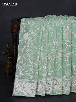 Pista Green Georgette Saree - Parsi Embroidery