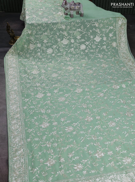Pista Green Georgette Saree - Parsi Embroidery