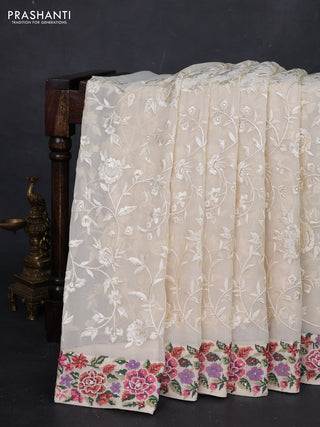 Cream Georgette Saree - Embroidery