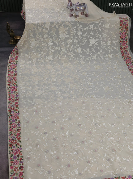 Cream Georgette Saree - Embroidery