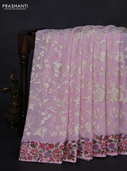 Light Pink Georgette Saree - Embroidery