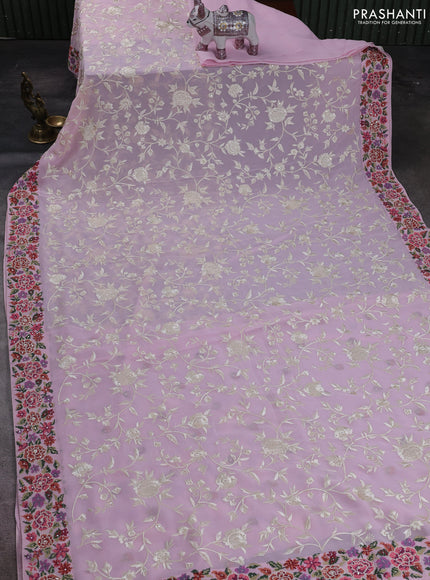 Light Pink Georgette Saree - Embroidery