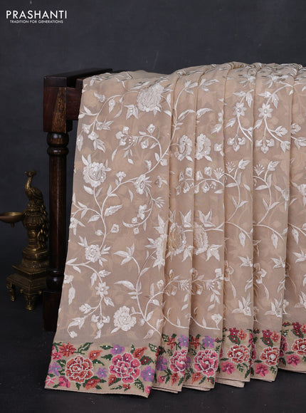 Beige Georgette Saree - Embroidery