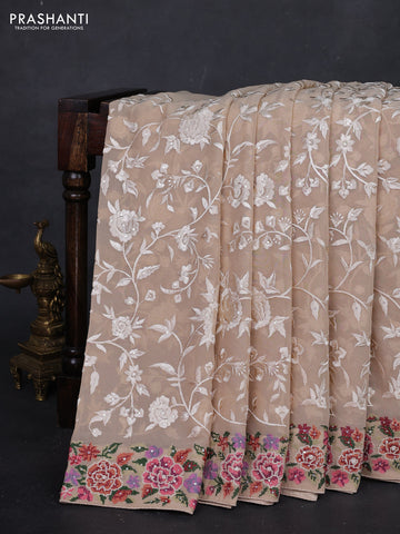 Beige Georgette Saree - Embroidery
