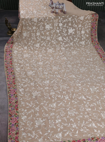 Beige Georgette Saree - Embroidery