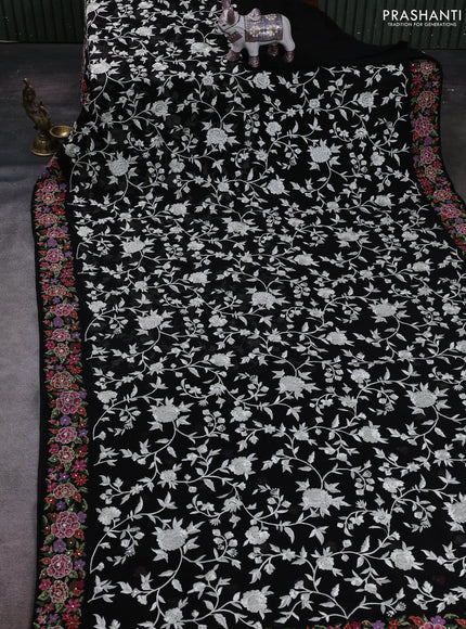 Black Georgette Saree - Embroidery