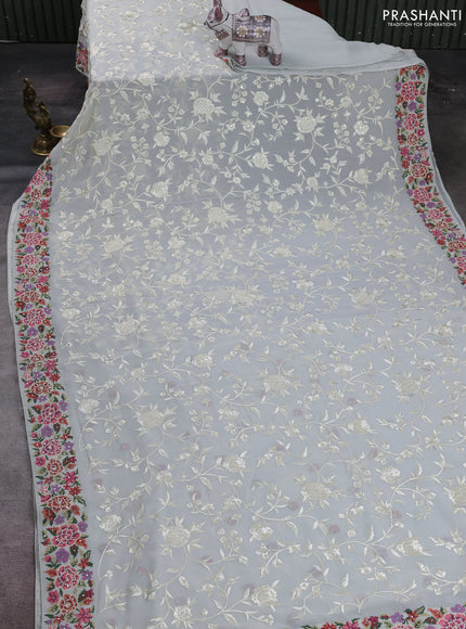 Pastel Grey Georgette Saree - Embroidery