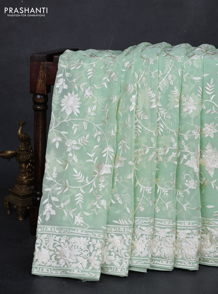 Pista Green Georgette Saree - Parsi Embroidery