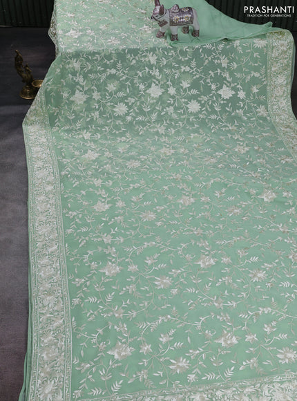 Pista Green Georgette Saree - Parsi Embroidery