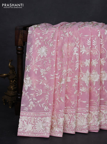 Light Pink Georgette Saree - Parsi Embroidery