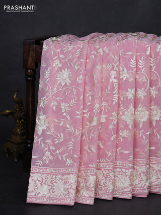 Light Pink Georgette Saree - Parsi Embroidery
