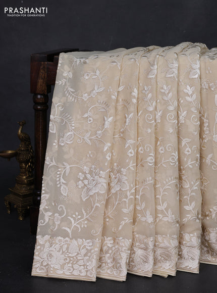 Beige Georgette Saree - Parsi Embroidery