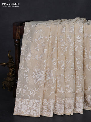 Beige Georgette Saree - Parsi Embroidery