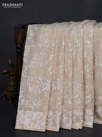 Beige Georgette Saree - Parsi Embroidery