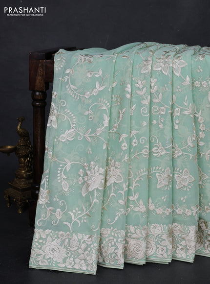 Pista Green Georgette Saree - Parsi Embroidery