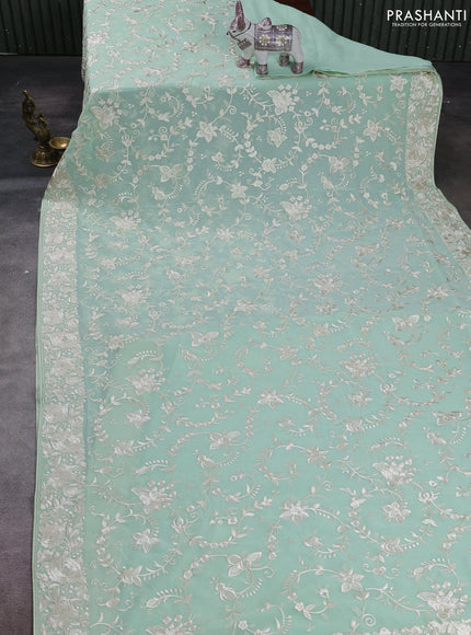 Pista Green Georgette Saree - Parsi Embroidery