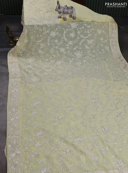 Pale Yellow Georgette Saree - Parsi Embroidery