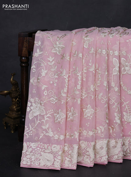 Light Pink Georgette Saree - Parsi Embroidery