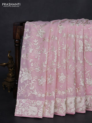 Light Pink Georgette Saree - Parsi Embroidery