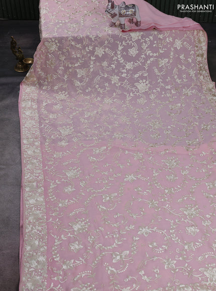 Light Pink Georgette Saree - Parsi Embroidery