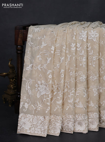 Beige Georgette Saree - Parsi Embroidery