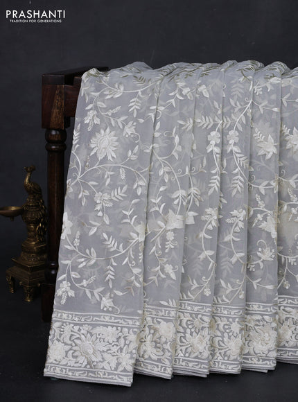 Pastel Grey Georgette Saree - Parsi Embroidery