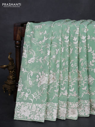 Pastel Green Georgette Saree - Parsi Embroidery