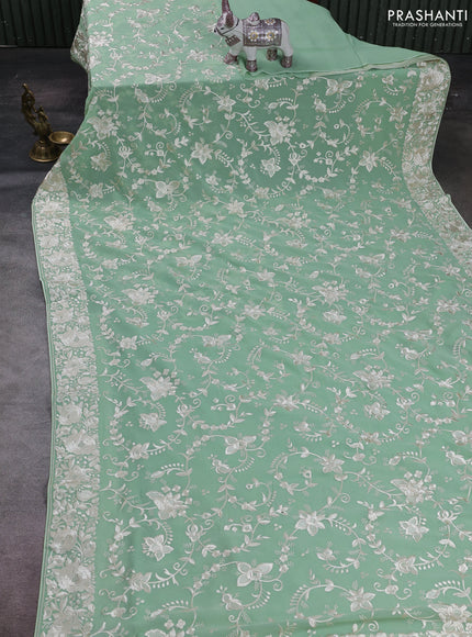 Pastel Green Georgette Saree - Parsi Embroidery