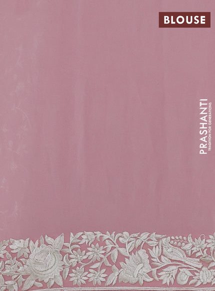 Peach Pink Georgette Saree - Parsi Embroidery