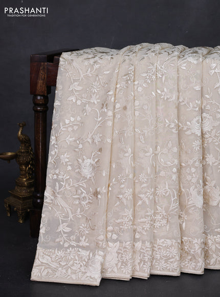 Cream Georgette Saree - Parsi Embroidery