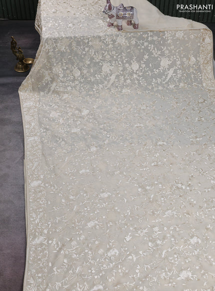 Cream Georgette Saree - Parsi Embroidery