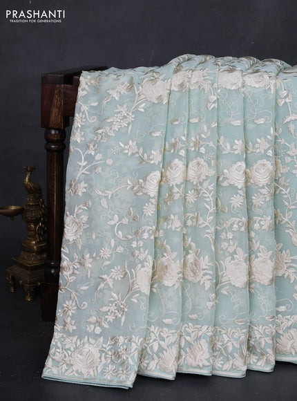 Pastel Green Georgette Saree - Parsi Embroidery
