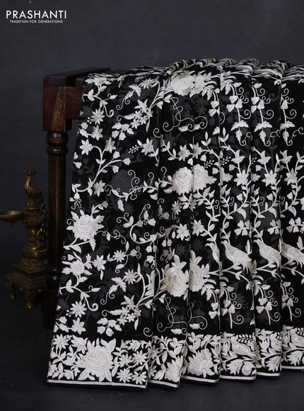 Black Georgette Saree - Parsi Embroidery