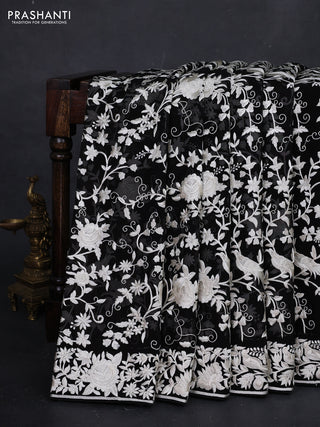 Black Georgette Saree - Parsi Embroidery