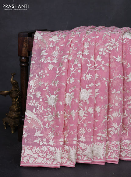 Light Pink Georgette Saree - Parsi Embroidery
