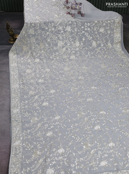 Pastel Grey Georgette Saree - Parsi Embroidery
