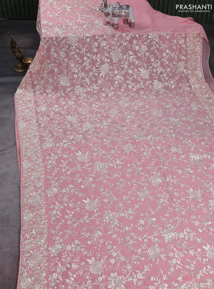 Peach Pink Georgette Saree - Parsi Embroidery