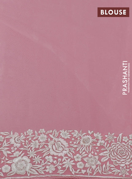 Peach Pink Georgette Saree - Parsi Embroidery