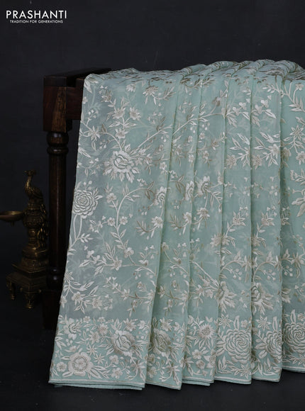 Pastel Green Georgette Saree - Parsi Embroidery