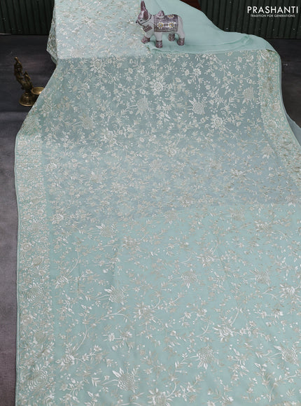 Pastel Green Georgette Saree - Parsi Embroidery