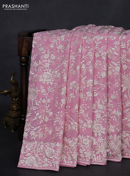 Light Pink Georgette Saree - Parsi Embroidery